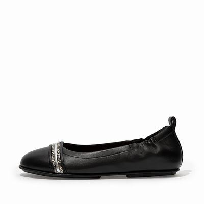 Fitflop Women's ALLEGRO Snake Bangle Leather Flat Shoes - Black, XU1057936